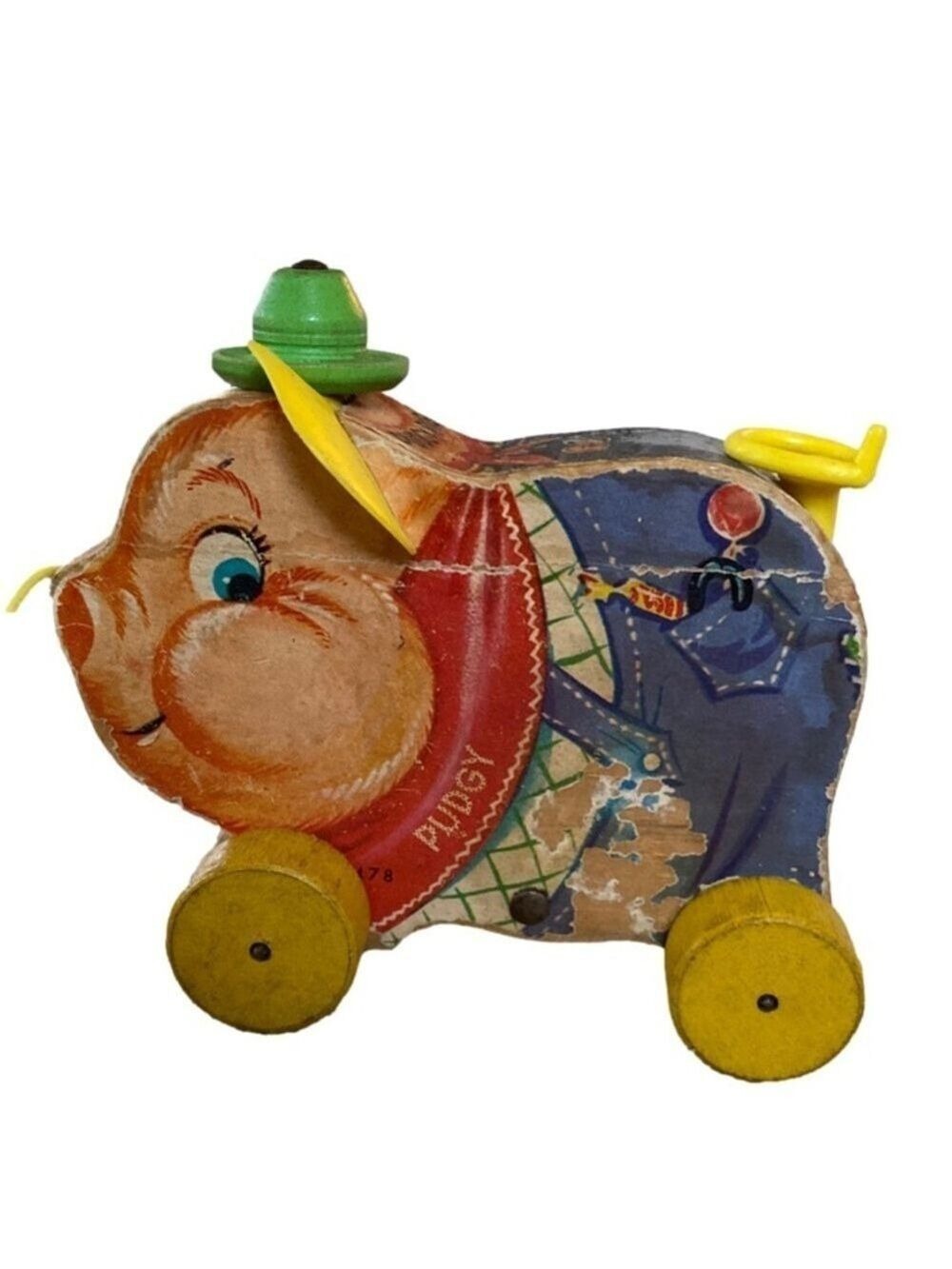 Vintage Fisher Price Pull Toy Wood 1960’s Pudgy Pig #478 OS